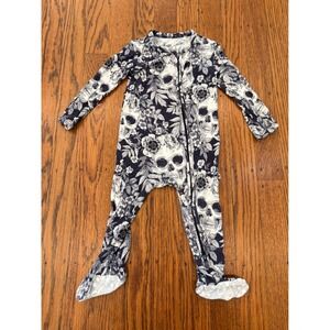 Bums & Roses  Floral Skull Bamboo Viscose Footie Sleeper 6-9 Months